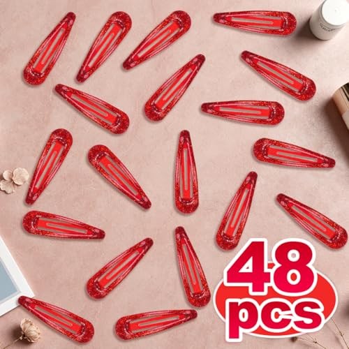 ELANE Red 48-Pack Metal Snap Hair Clips Non-Slip Barrettes for Women & Girls
