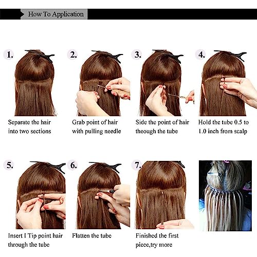 OTO BELLA 100 Pcs Rainbow I-Tip Hair Extensions Kit with Microbeads & Tool