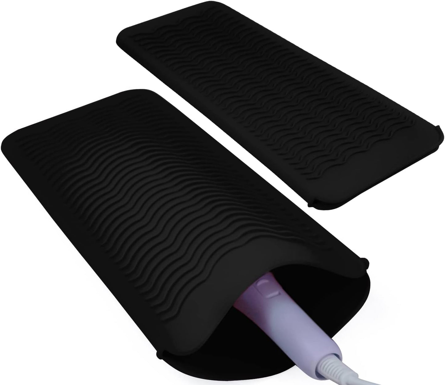Silicone Heat Resistant Mat for Hair Tools - Pouch for Curling Iron & Straightener | Black
