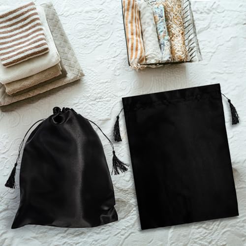 16 Pcs Satin Wig Bags - Black Travel & Storage Pouches for Wigs & Hair Extensions