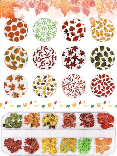 Maple Leaves Nail Art Sequins - 3D Fall Stickers, 2 Boxes