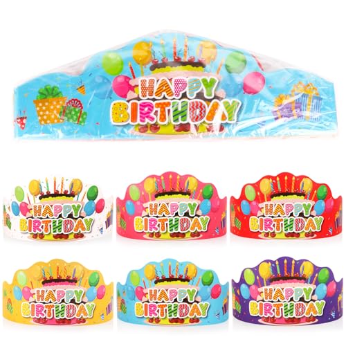 48 Pcs Happy Birthday Crowns - Paper Party Hats for Kids & Adults