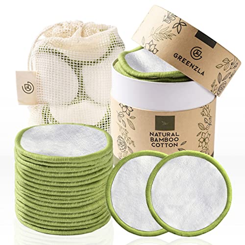 GREENZLA Reusable Makeup Remover Pads - 20 Bamboo Cotton Rounds