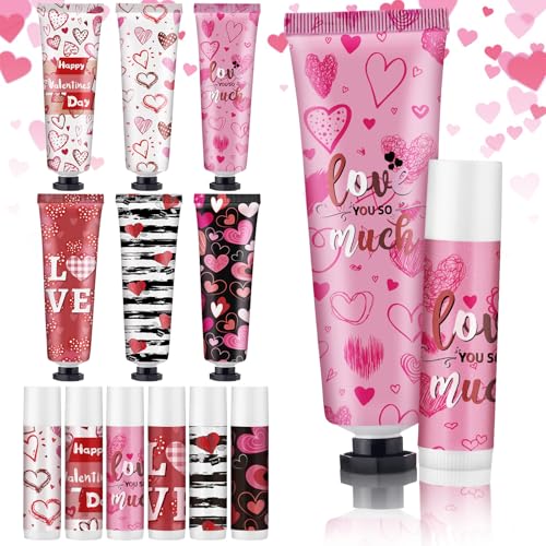 Loopeer Valentine's Day Gift Set - 6 Sets of Hand Cream & Lip Balm Bulk