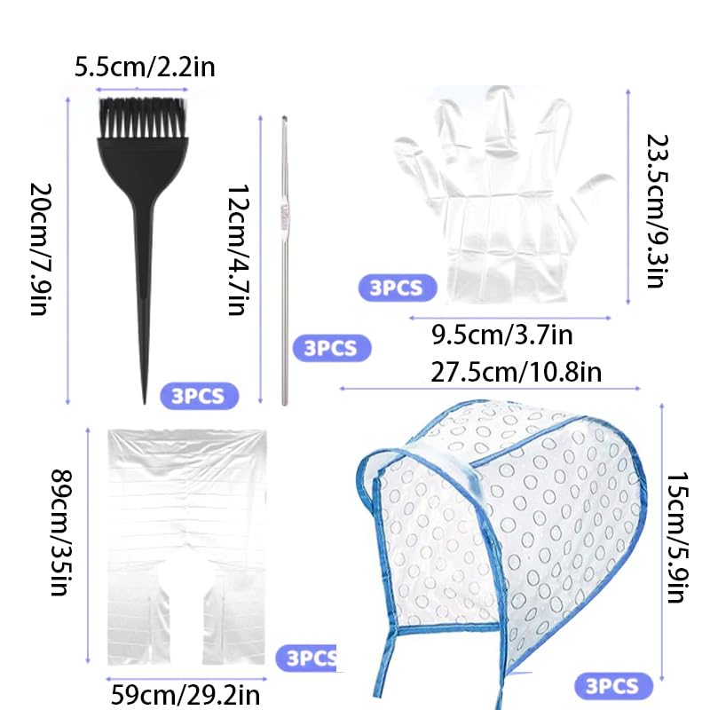 Hair Highlighting Cap Kit - 15 Pcs Dye Caps, Brushes & Needles for Salon DIY Hairdressing | Blue