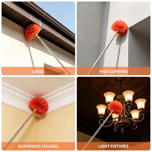 Cobweb Duster with Extension Pole - 82" Reach, Washable & Compact