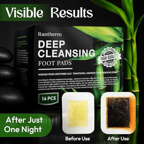 Rantherm Bamboo Vinegar Foot Pads - Natural Cleansing Patches (14 Pack)