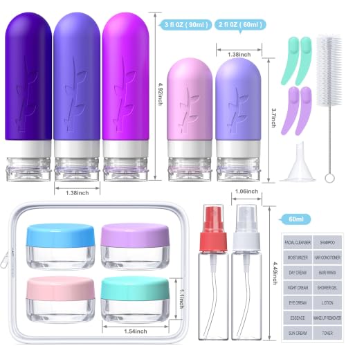 Aeomni Purple Travel Bottles 19ct Set – TSA Leak-Proof Refillable Toiletry Containers