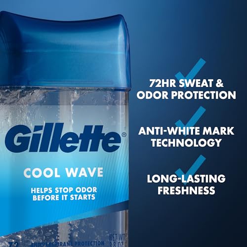 Gillette Antiperspirant and Deodorant for Men, 72hr Clinical Strength Sweat & Odor Protection, Long Lasting Freshness, Anti-White Mark Technology, Clear Gel, Cool Wave Scent, 3.8 oz (Pack of 4)