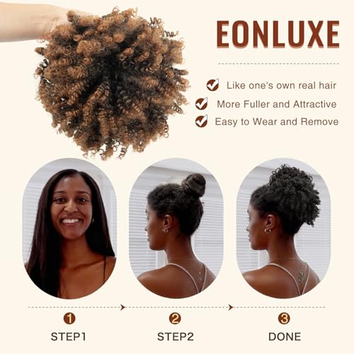 EonLuxe T1B30 10-Inch Afro Puff Drawstring Ponytail for Black Women - Thick Curly Hair Extension