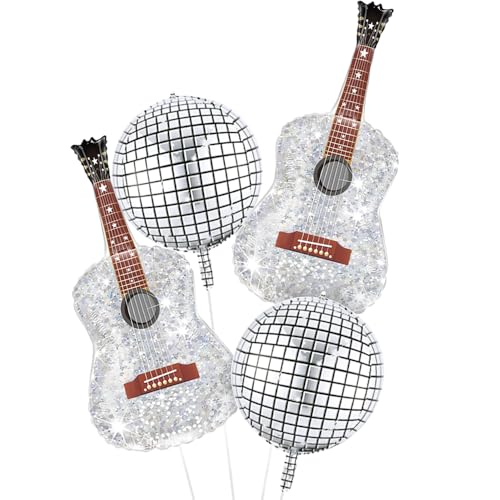 22-Inch Silver Inflatable Guitar & Disco Ball Balloons for Parties