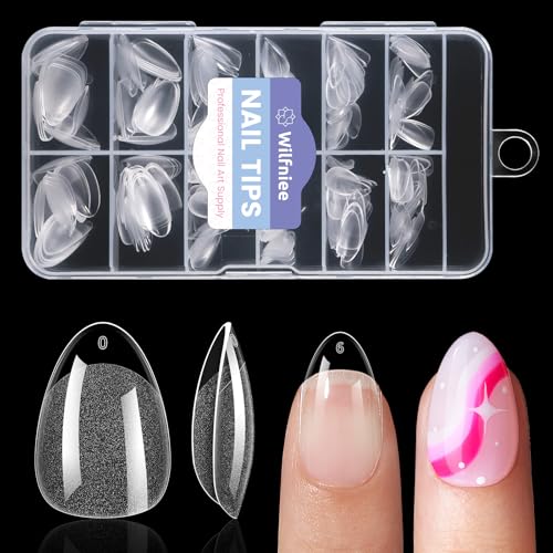 240Pcs Clear Almond Nail Tips – 12 Sizes Full Cover for DIY Salon