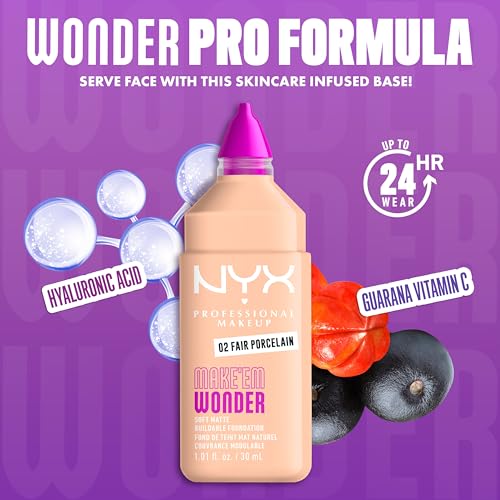 NYX Make 'Em Wonder Liquid Foundation - 02 Fair Porcelain, 24HR Soft Matte