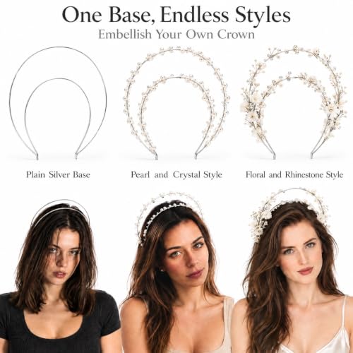 Lawie 6 Pack Silver Double-Layer Halo Crown Headbands Tiara Hair Accessories DIY Bridal Party