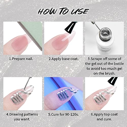 Mirror Silver & Gold Gel Nail Polish Set with Built-in Brush