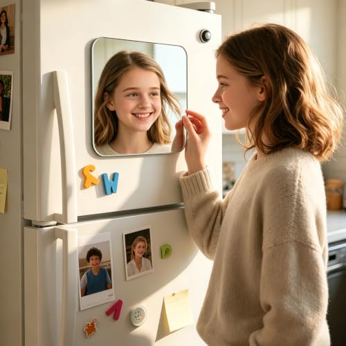 Neehows Magnetic Locker Mirror, 7.8" x 7.8" Acrylic Fridge Mirror