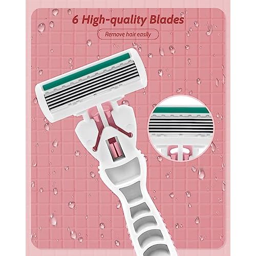 Razors for Women Sensitive Skin, 6 Blades Women¡¯s razors for Shaving, including 1 Travel Razor for Women with 12 Blade Refills