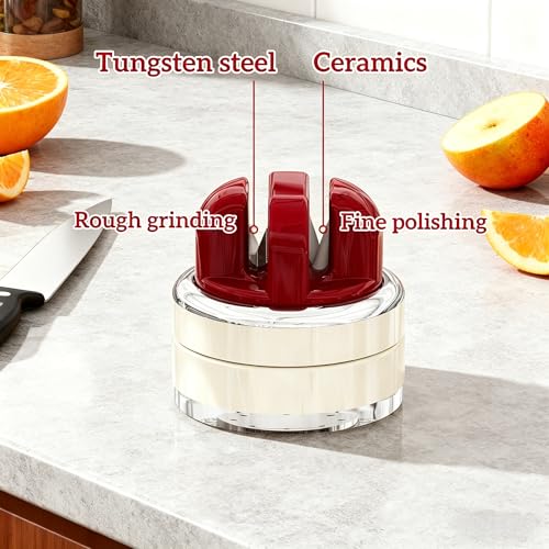 Portable Kitchen Knife Sharpener with Suction Base - Tungsten & Ceramic