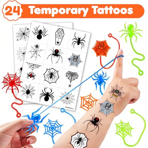 48 Pack Spider Web Party Favors with Stick Hands & Temporary Tattoos