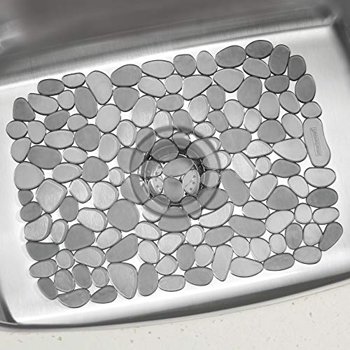 iDesign Pebblz Sink Grid - Non-Skid Plastic Dish Protector Mat, 11.75" x 15.75", Gray
