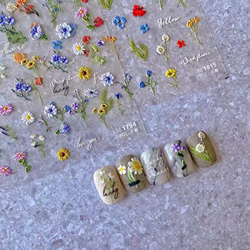 Dedyel 5D Embossed Wildflower Nail Stickers - Spring Floral Designs