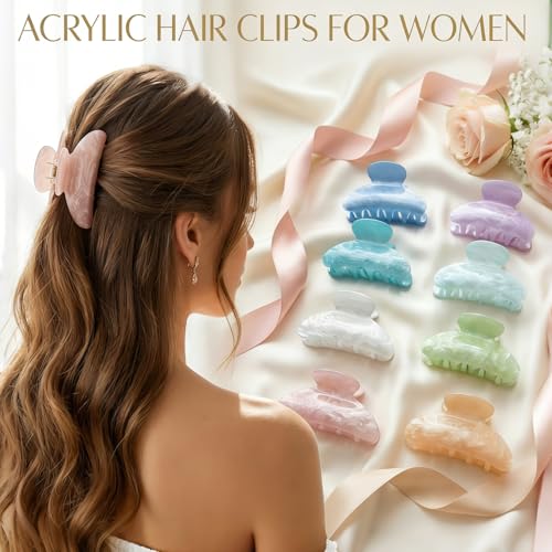 Lifory 8 Pack 3.1 Inch Pastel Hair Claw Clips for Thick and Thin Hair