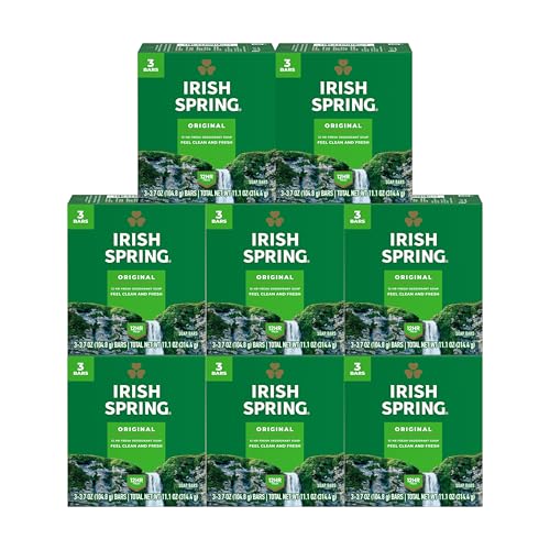 Irish Spring Bar Soap for Men, Original Clean, Smell Fresh and Clean for 12 Hours, Men Soap Bars for Washing Hands and Body, Mild for Skin, Recyclable Carton, 3.7 Ounce - 3 Count (Pack of 8)