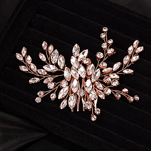Rose Gold Rhinestone Bridal Hair Comb for Wedding and Formal Events