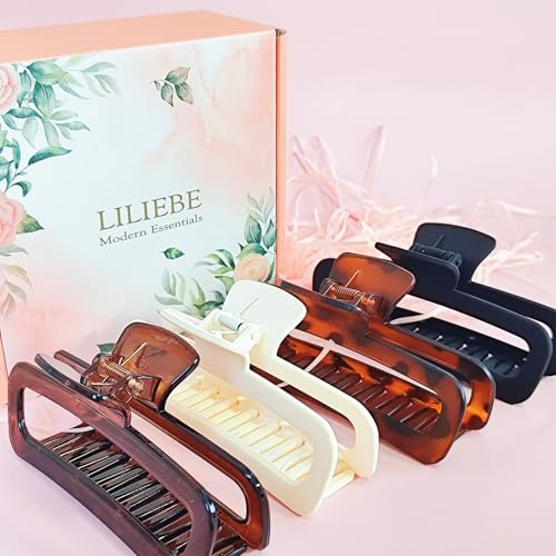 LILIEBE 5” Large Claw Hair Clips for Thick Hair, 4-Pack, Strong Hold, Unbreakable Stylist Clips for Women & Girls