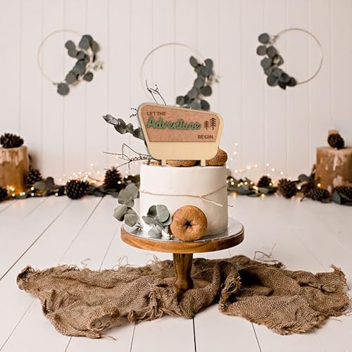 Let the Adventure Begin Wooden Cake Topper - Happy Camper Theme