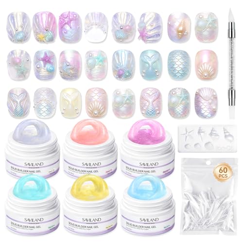 SAVILAND 6-Color Solid Builder Nail Gel Kit with Sculpting Pen & Tools