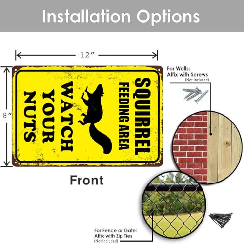 Funny Squirrel Feeding Area Metal Sign - Vintage 8x12 Inch Wall Art