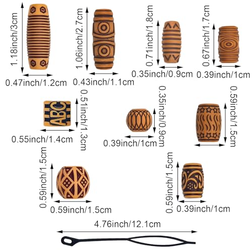 50PCS Wooden Hair Beads for Braids & Locs - Dreadlock Accessories & DIY Hair Cuffs