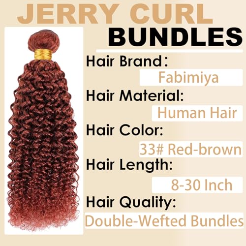 Burgundy Jerry Curly Human Hair Bundles - 12-34 Inch Soft Sewn In