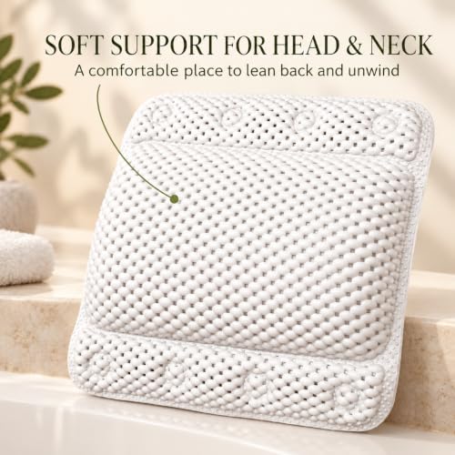 12.5 x 12 Waterproof Bath Pillow with Neck Support and Suction Cups