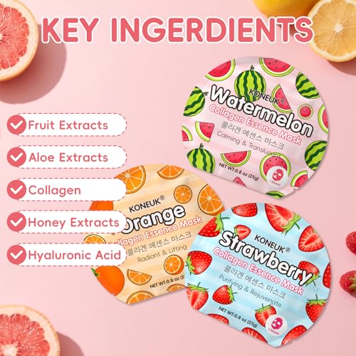 KONEUK 6 Pack Colorful Fruit Face Masks - Hydrating Skincare