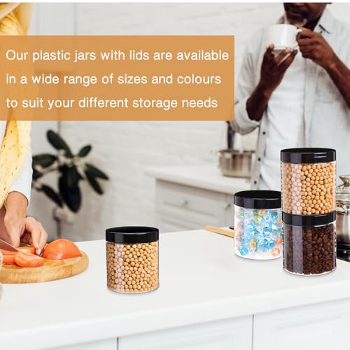 16 Ounce Plastic Jars with Lids - Set of 4, Black, Wide Mouth