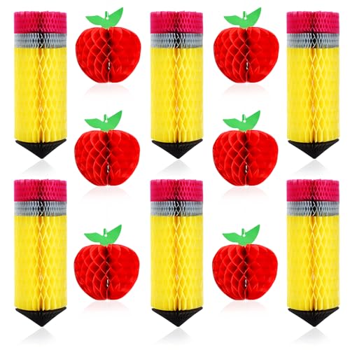 FOIMAS 12pcs Back to School Honeycomb Decorations - Apple & Pencil