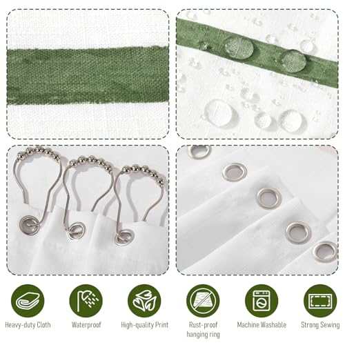 Sage Green Striped Shower Curtain Set with Hooks - 72" x 72"