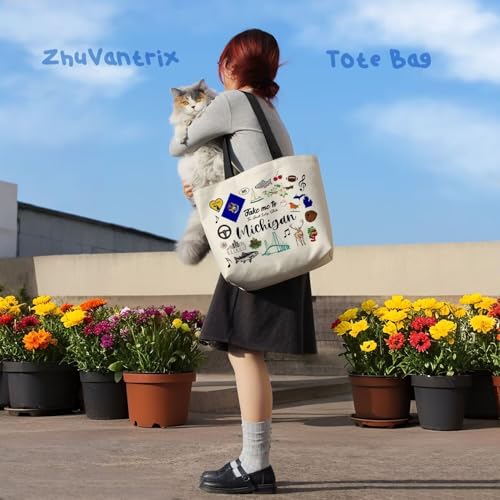 Michigan Tote Bag - Reusable Grocery Shoulder Handbag with Pocket