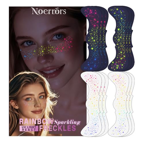 Noerrors 12pcs Glow in the Dark Rainbow Freckles Stickers Set C - UV Reactive Temporary Makeup