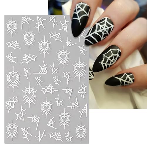 IDDFEVE Halloween Spider Web Nail Stickers – 8 Sheets Self-Adhesive Black & White 3D Nail Art Decals