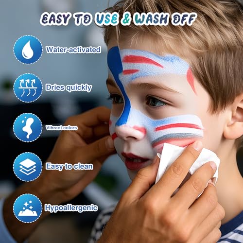 42-Color Face Painting Kit – Non-Toxic Water-Based Paint Set with Brushes & Stencils for Halloween, Cosplay & Festivals