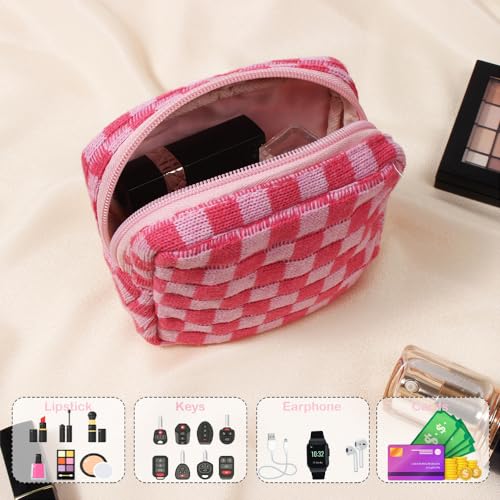 Mini Pink Makeup Bag - Quilted Cosmetic Organizer for Travel