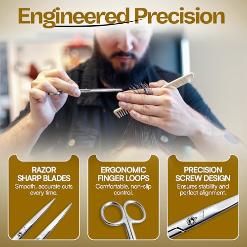 Krisp Beauty Stainless Steel Grooming Scissors Set - 4.5" Facial Hair, Nail & Cuticle Trimming Kit