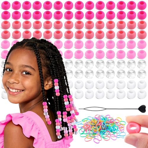 TINKRSTUFF 160Pcs Soft Silicone Hair Beads Kit for Braids with Beader Tool