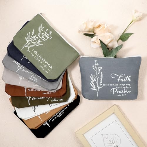 10 Pcs Bible Verse Cosmetic Bags - Inspirational Religious Canvas Pouches