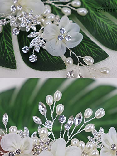 Achairder Bridal Wedding Hair Comb with Mesh Flowers and Rhinestones