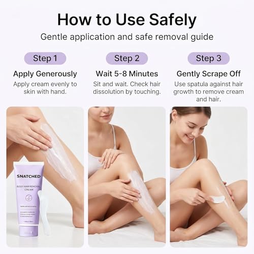 Snatched Hair Removal Cream, Body & Facial Hair Removal Cream for Women & Men, Gentle Painless Hair Remover for Legs, Arms, Bikini Line, Stomach, Underarms