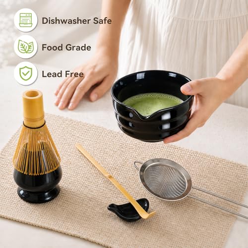 Complete Matcha Whisk Set with Black Ceramic Bowl - 5-Piece Kit